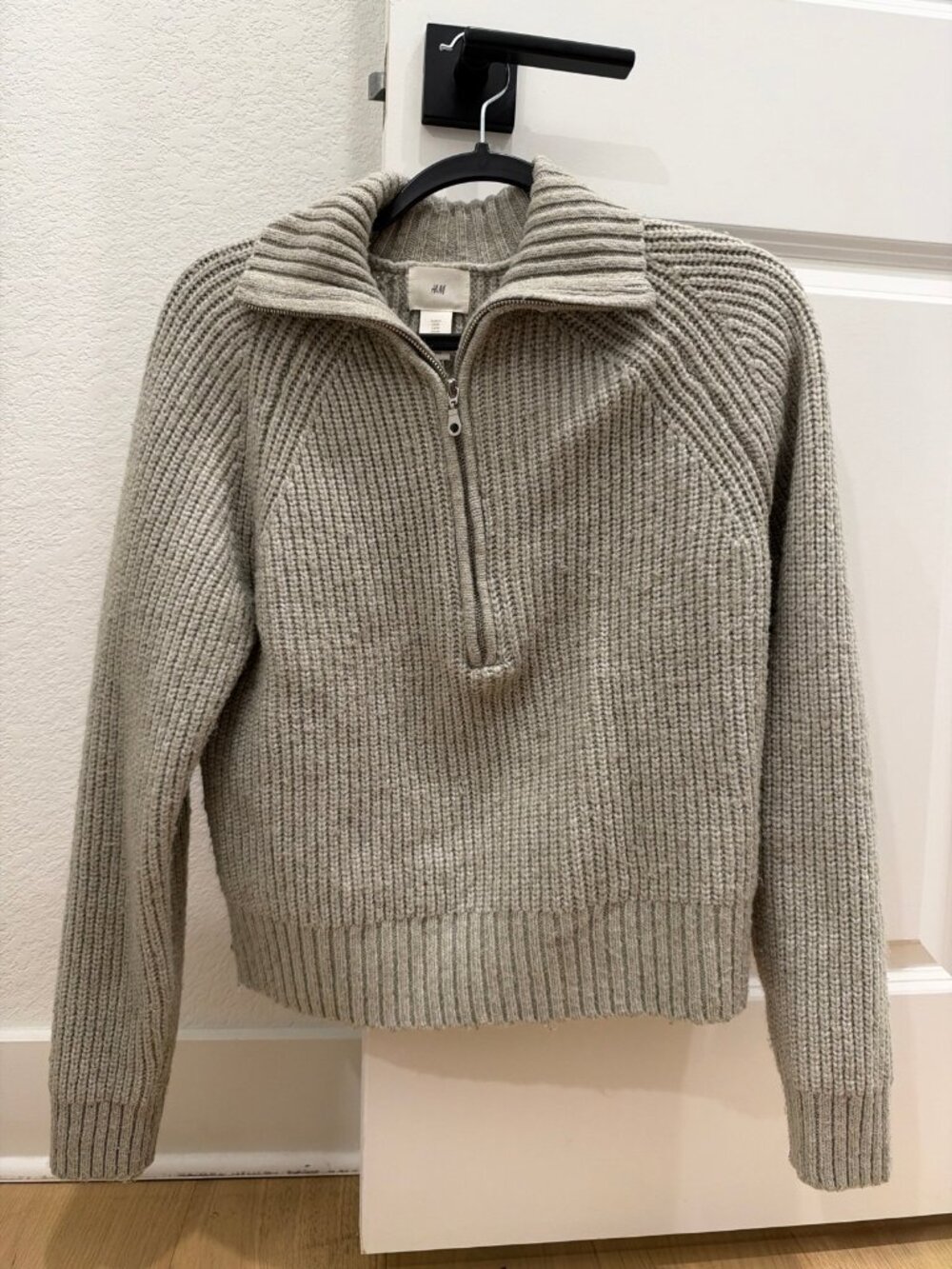 H&M Half-Zip Ribbed Knit Sweater, Women's M, Beige